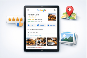 Businesses that maintain an updated and optimized profile are far more likely to appear in Google’s Local Pack, which is the group of map results shown above regular search listings. 